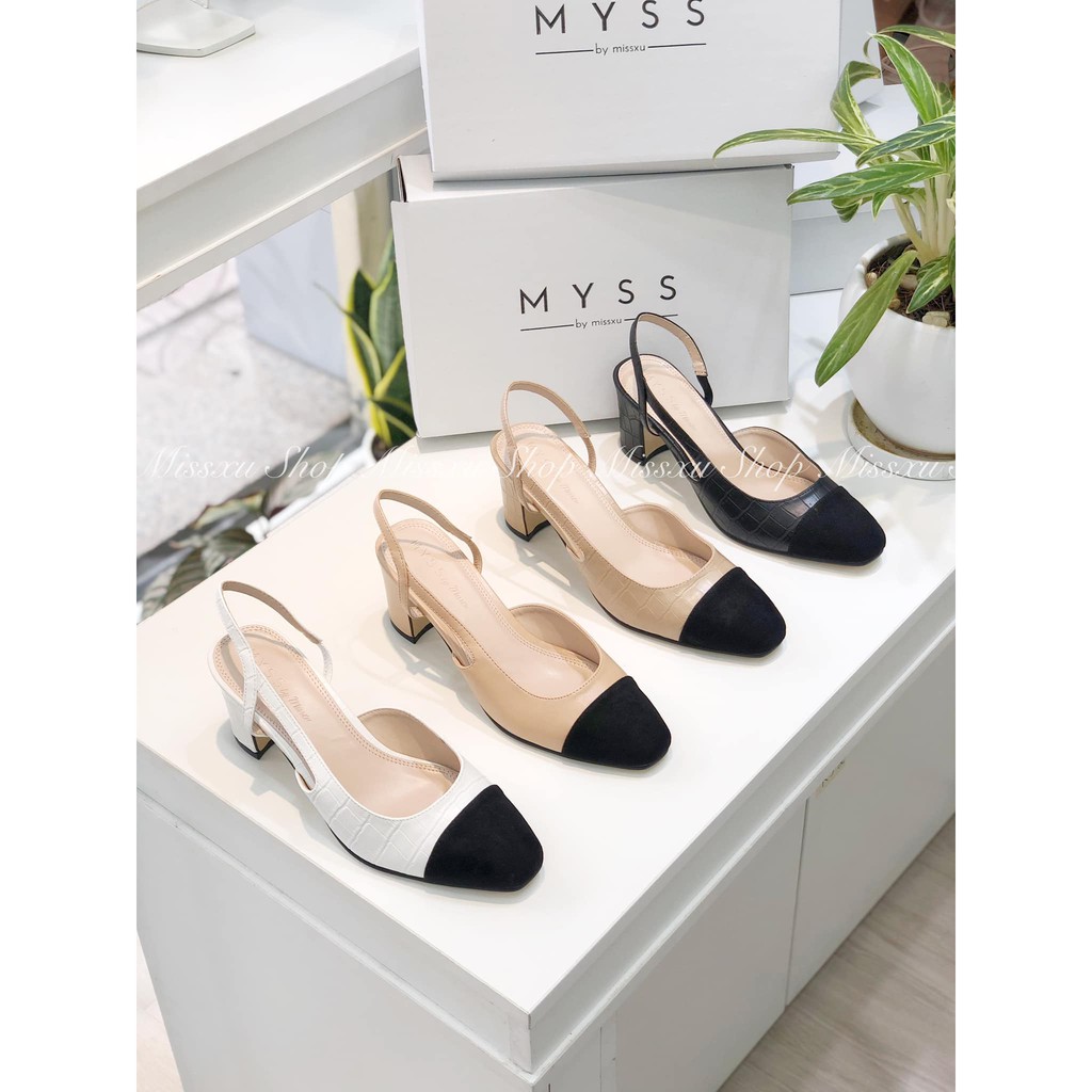 Giày nữ mũi bầu khoét eo cài quai sau gót 5cm thời trang MYSS - CG0009