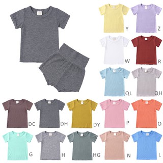 Phong Cách Mùa Hè Trẻ Em Nhiều Màu Sáp Mềm Mại Bộ Đồ Ngủ Nửa Tay Cotton Mềm Bảo Vệ Bụng Cho Bé Quần Short Eo Cao Quần Pyjama Quần Bé Trai Bé Gái Nhà Quần Áo Bộ Đồ Ngủ Màu Trơn Bộ Hai Mảnh [IU Bay Baby House]