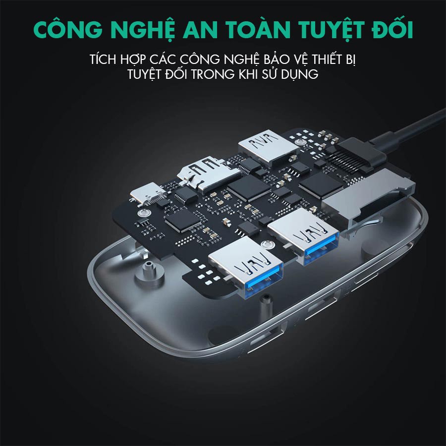 Hub Chia Cổng AUKEY CB-C68 7 Cổng (1 Cổng Type C PD 100W - 1 HDMI Hỗ Trợ 4K - 3 Cổng USB 3.0 - 1 Cổng SD + 1 MicroSD)