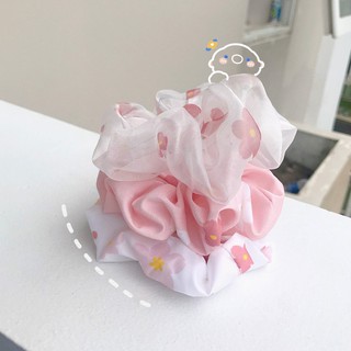Scrunchies cột tóc hoa anh đào vải dày dặn