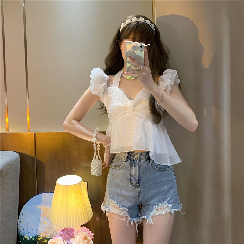 Áo Trễ Vai Tay Ngắn Phong Cách Pháp Thời Trang Quyến Rũ Cho Nữ