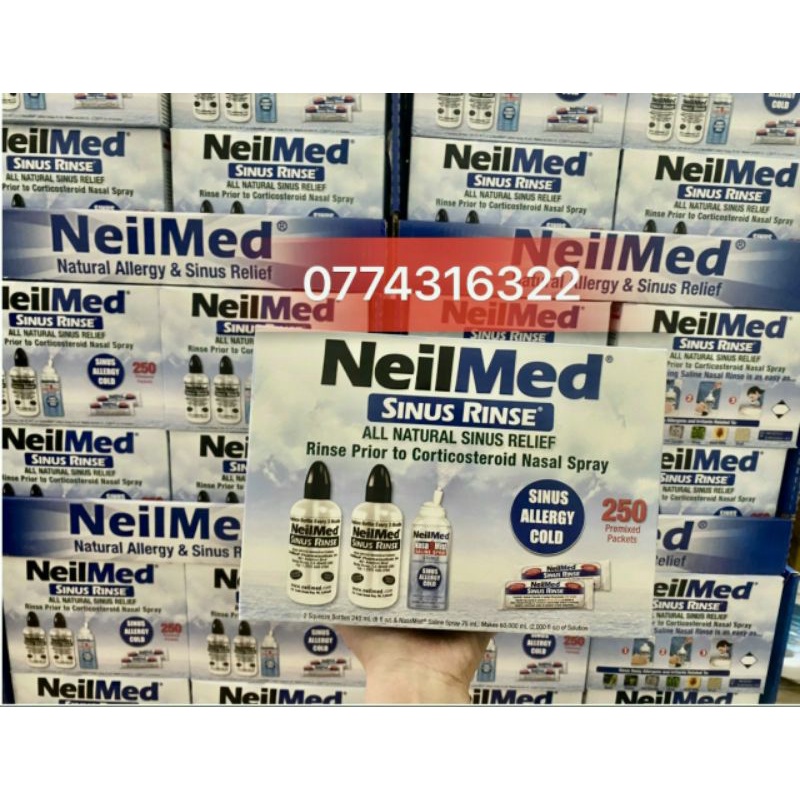 Bộ bình rửa mũi neilmed kèm 250 gói muối date 2027