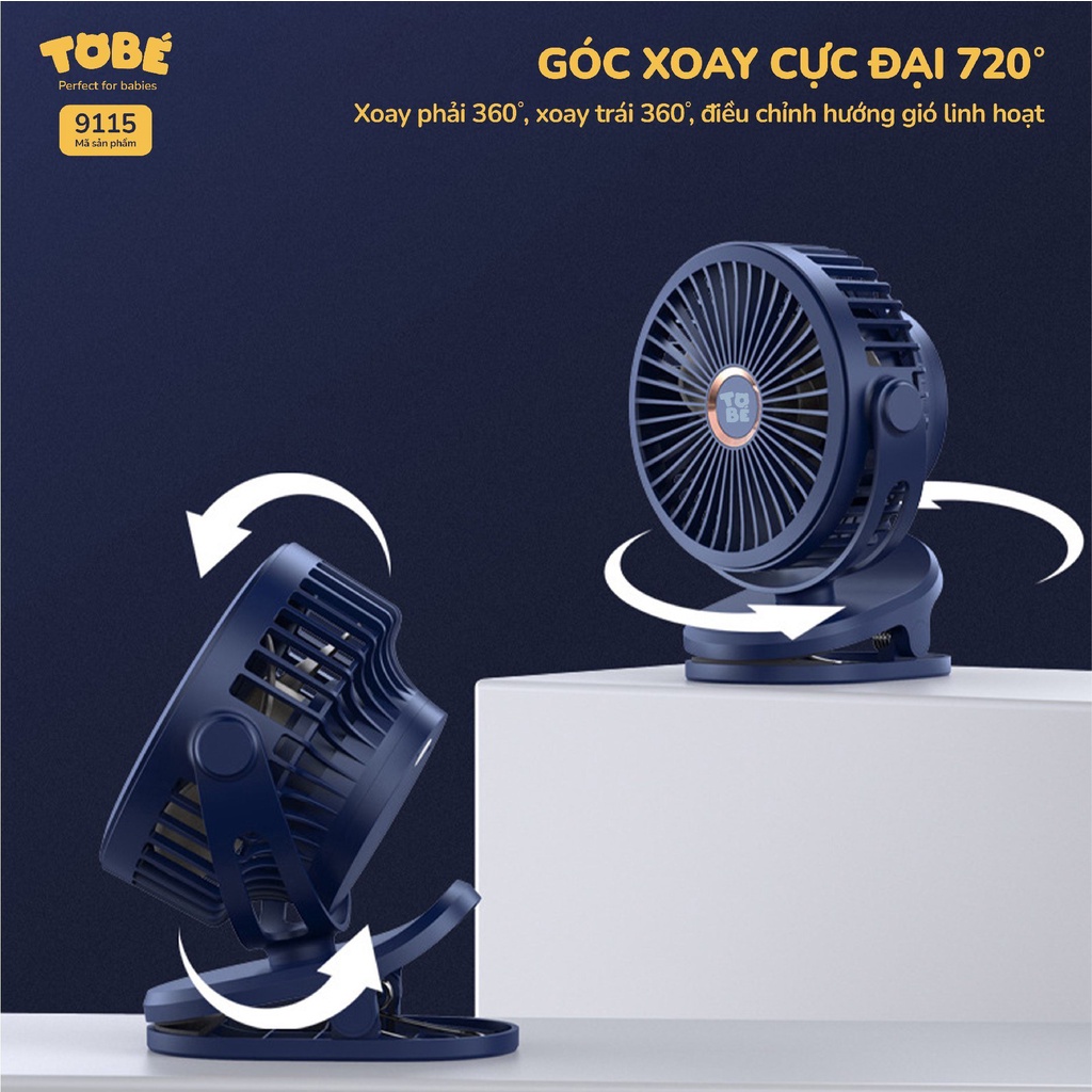 Quạt tích điện - Quạt kẹp xe đẩy dung lượng pin 10000 tobe  TB 9115