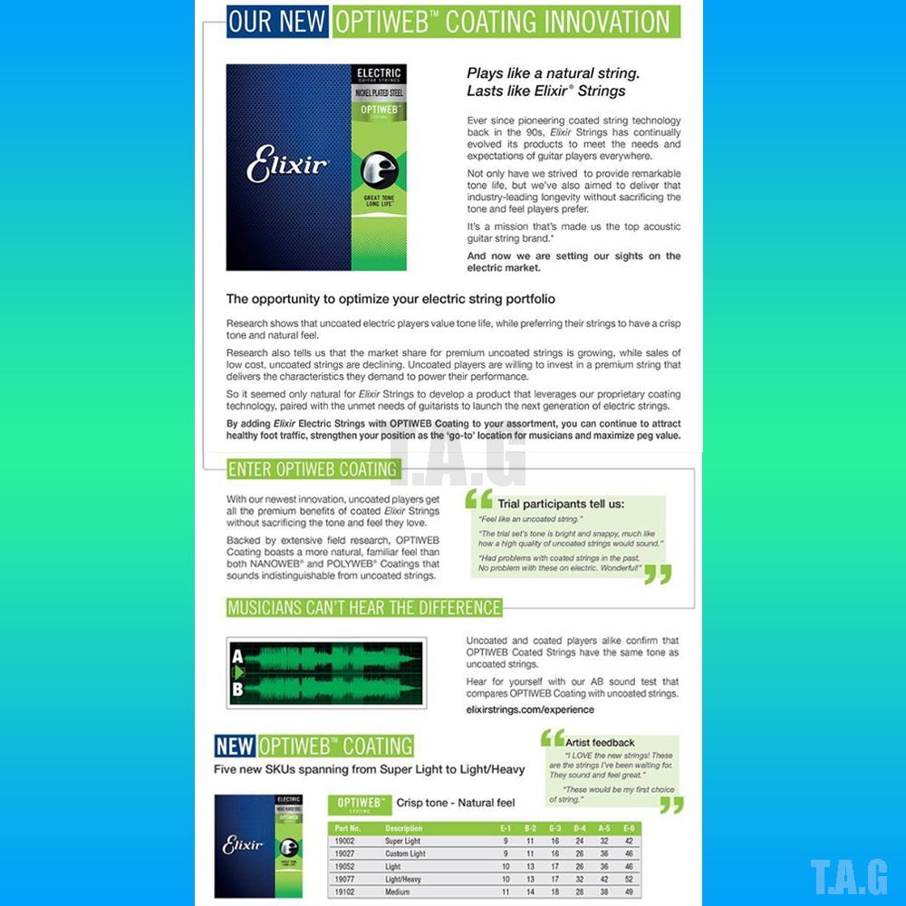 Electric Guitar Strings, Dây đàn Guitar Điện Elixir 19002 Optiweb, Super Light 09-42 Chính hãng Made in USA