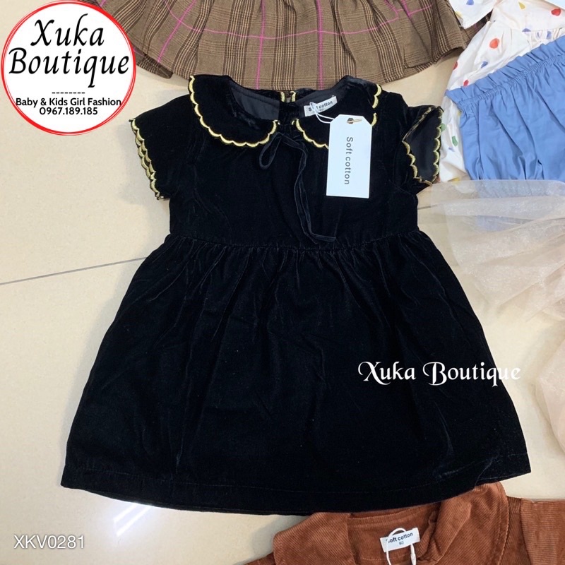 Váy Bé Gái Cộc Tay SOFT COTTON Cao Cấp Nhung Đen Cho bé 1 - 8 tuổi (ảnh thật)
