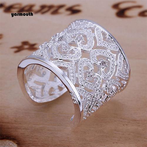 Nhẫn Mở Mạ Bạc Đính Đá Nhân Tạo Hình Trái Tim Thời Trang