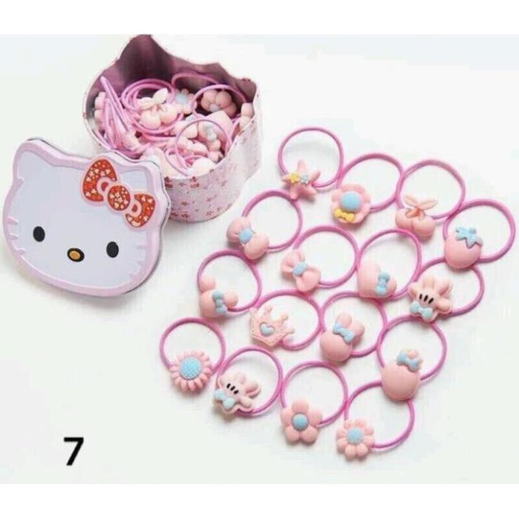 Hộp 40 dây buộc tóc cho bé Freeship Giây buộc tóc dễ thương đựng trong hộp thiếc mèo kitty cho bé gái-One size-Nhiều màu