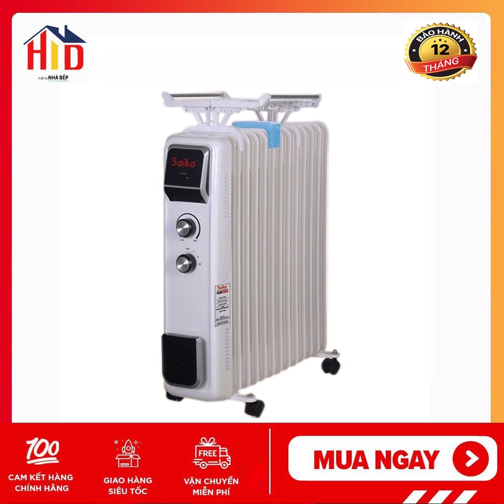 Máy sưởi dầu Saiko OR-7213T (13 thanh - Có giá phơi quần áo- DT 20m2 -25m2)