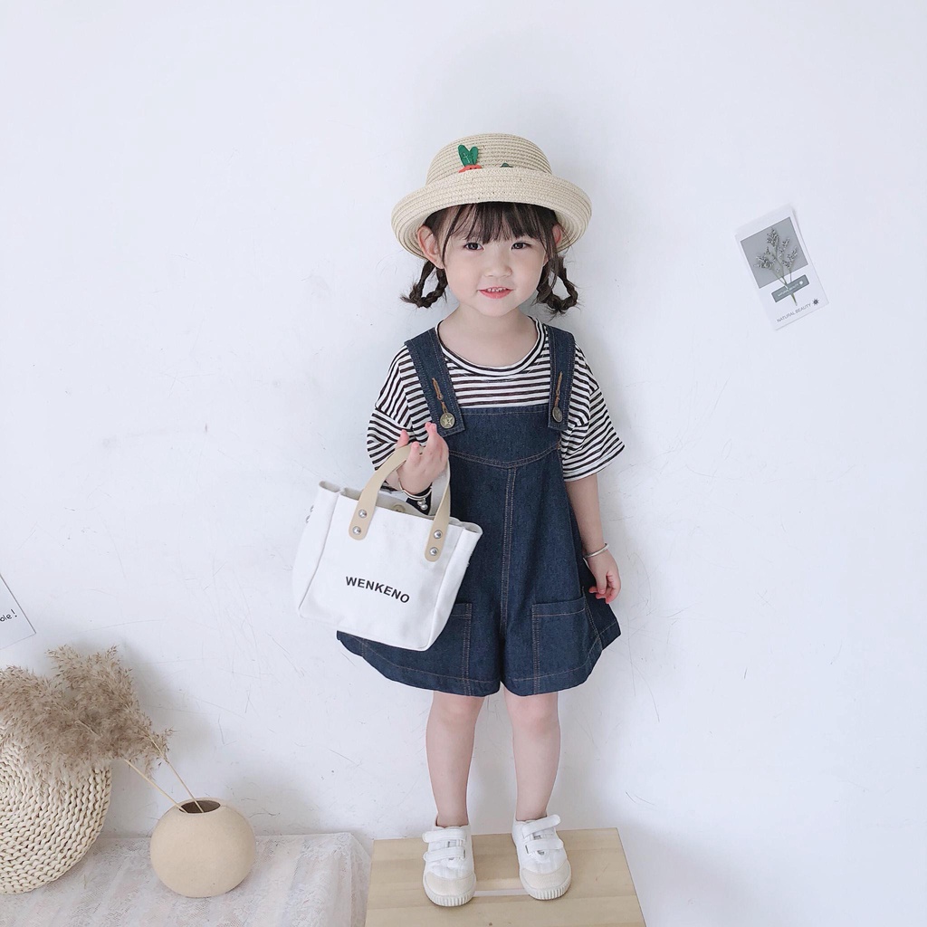 Set Áo Thun Ngắn Tay Và Quần Yếm Ngắn Form Rộng Thời Trang Hàn Quốc Mới