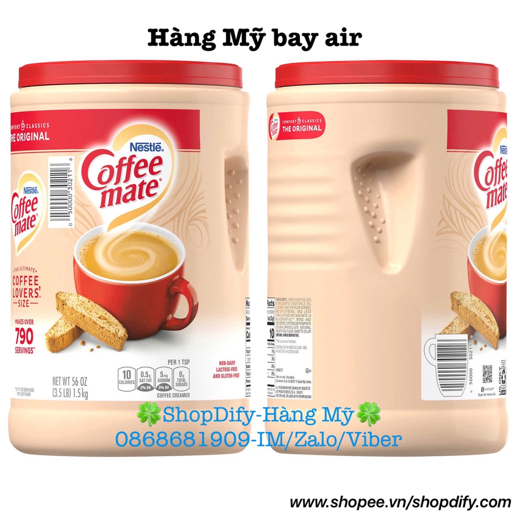 (Date 2024) Bột Kem Sữa NESTLE COFFEE MATE Original 1.5kg Pha Cà Phê, Trà, Ca Cao, Làm Thạch, Soda, Kem, Sinh Tố hàng Mỹ