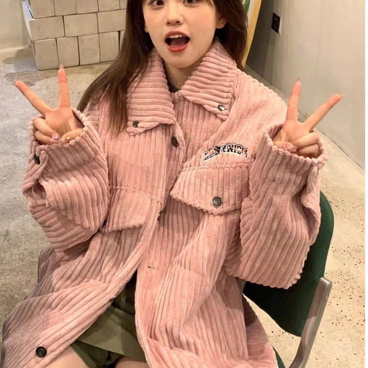 ZHELIHANGFEI Áo Khoác Bóng Chày Tay Dài Dáng Rộng Màu Hồng Phong Cách Retro Dễ Phối Đồ