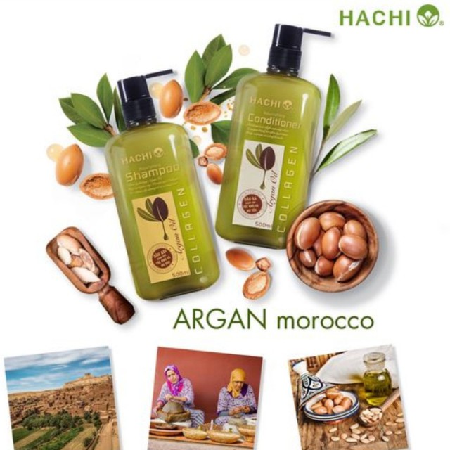 [1Gội+1Xã] Cặp Dầu Gội Và Dầu Xả Thảo Dược ARGAN Hachi 500ml Dùng Cho Tóc Hư Tổn