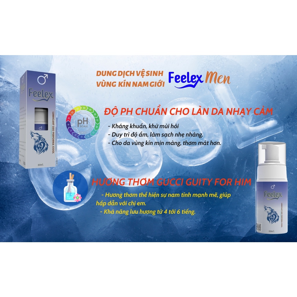 Dung dịch vệ sinh nam giới Feelex intimate wash for men khử mùi kháng khuẩn tăng kích thước cậu nhỏ chai 80ml