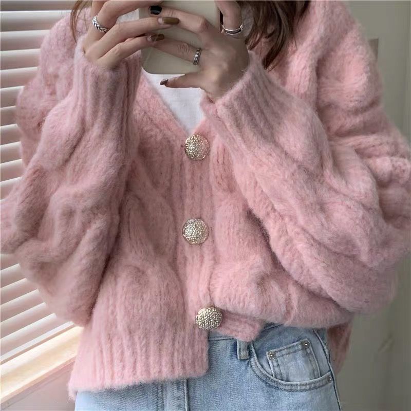 Áo khoác cardigan dệt kim cổ chữ V dáng rộng phong cách Hàn Quốc mới cho nữ sinh