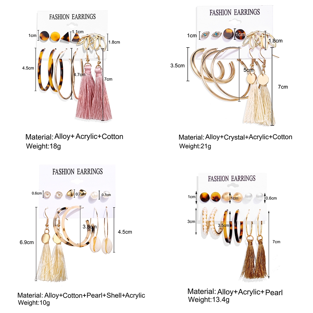 Bộ 6 đôi khuyên tai AY phong cách du mục độc đáo cho nữ