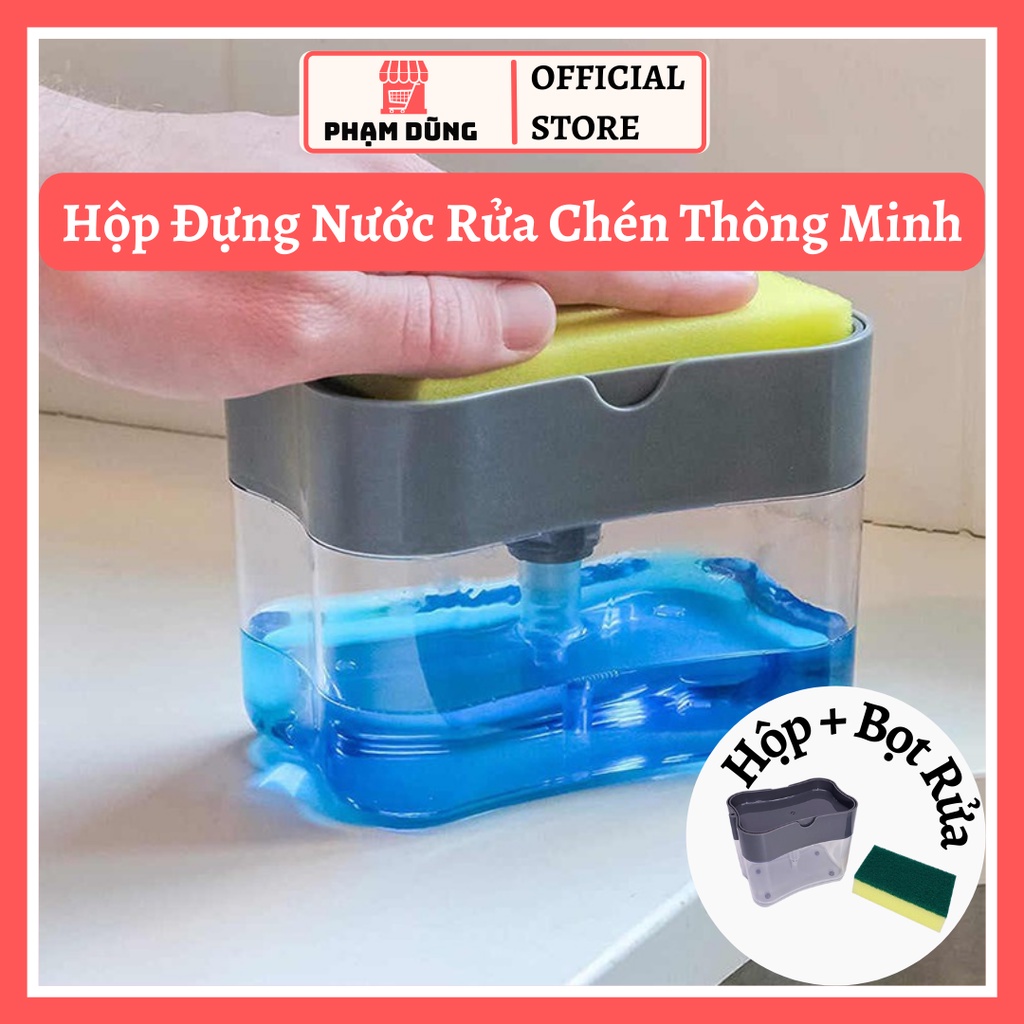 Hộp Đựng Nước Rửa Chén Tạo Bọt Thông Minh Kèm Miếng Bọt Rửa