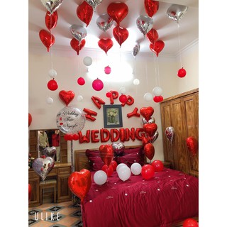 TẶNG BƠM+BĂNG DÍNH] Set Bóng Bay Trang Trí Phòng Cưới Happy Wedding Đẹp Đơn Giản