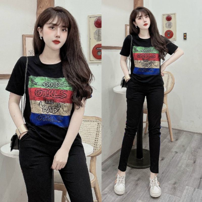 Đồ bộ nữ ép nhũ logo siêu xinh đẹp