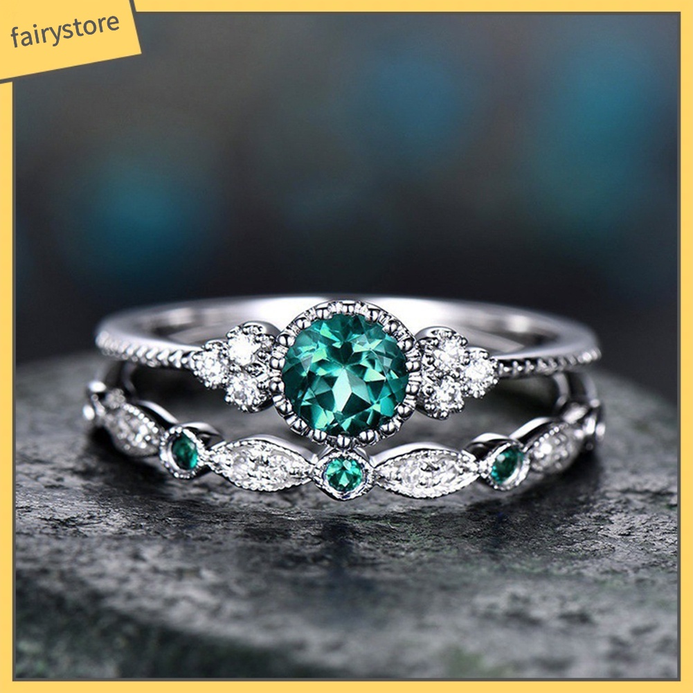 Bộ 2 Nhẫn Hợp Kim Đính Đá Kiểu Dáng Sang Trọng