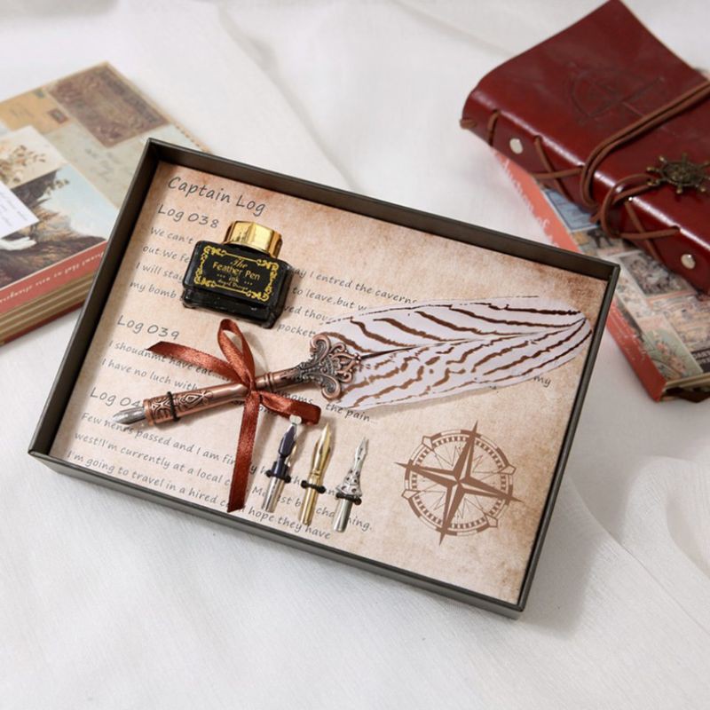 Set Bút Máy Và 3 Ngòi Bút Lông Vũ Cổ Điển