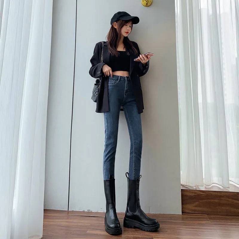 Quần Jeans Skiny Nữ Màu Xanh Đậm Ống Bó Côn Ôm Chân Tôn Dáng Đủ Size Chất Siêu Co Dãn Đàn Hồi Style Hàn Quốc Loại 1