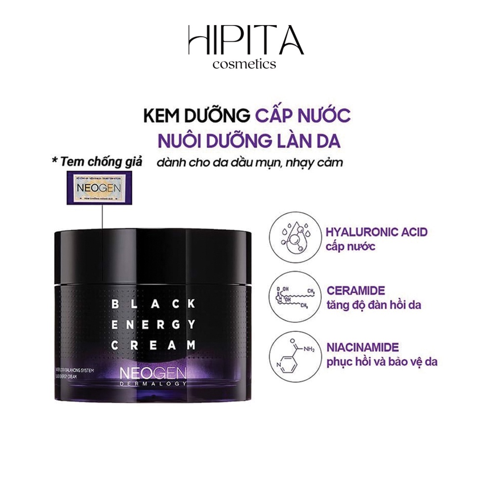 Kem Dưỡng Cấp Nước, Tăng Độ Đàn Hồi, Cải Thiện Nếp Nhăn Cho Da Dầu Và Da Nhạy Cảm Neogen Black Energy Cream 80ml