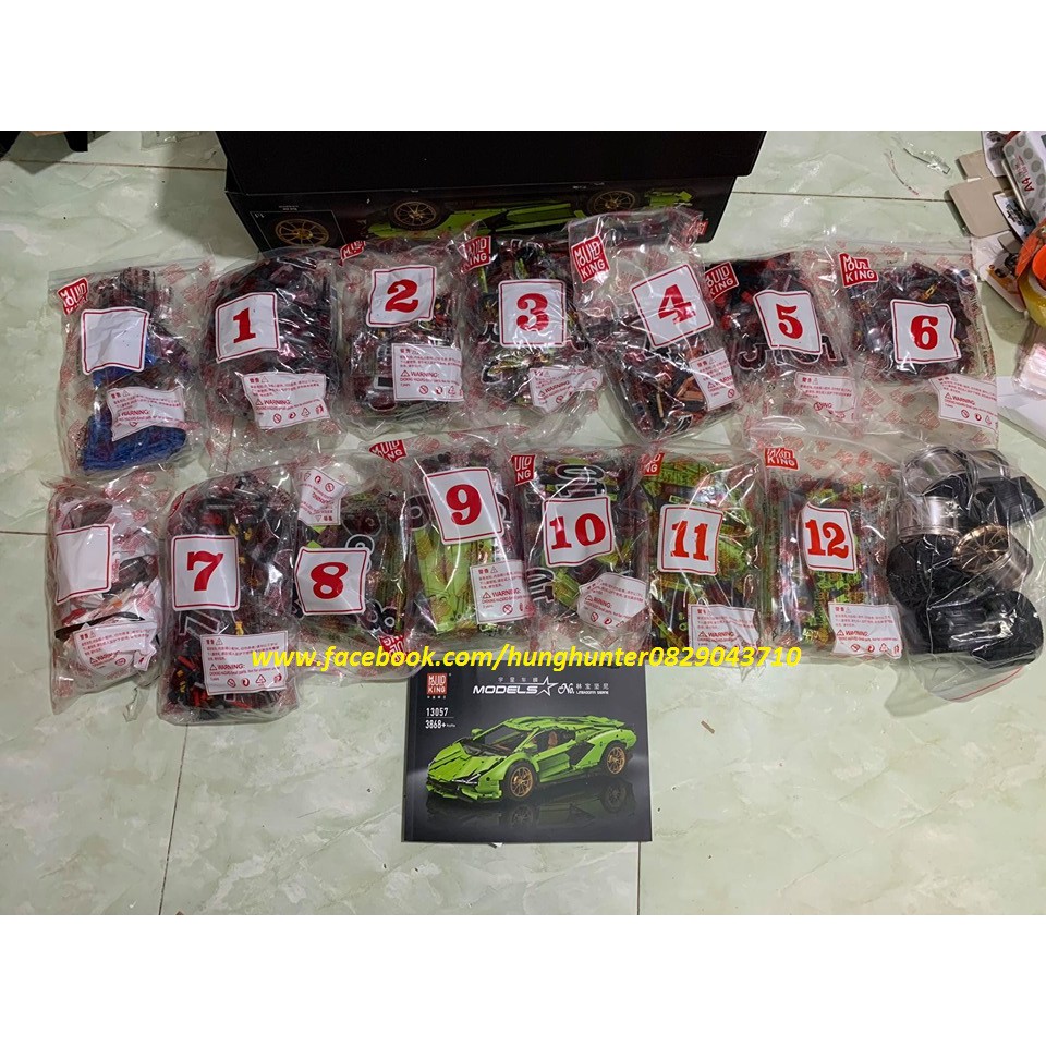 Technic Mould king 13057 Bộ lắp ráp Siêu Xe Lamborghini Sian FKP 37 Green Điều khiển từ xa