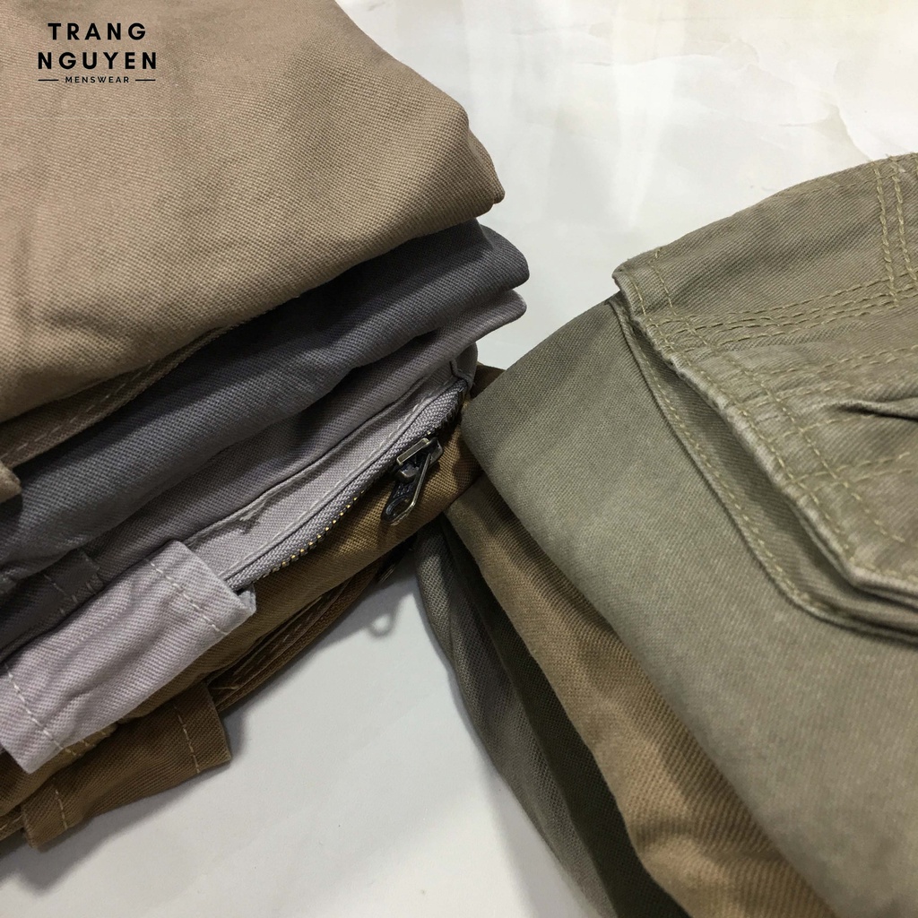 Quần Short Kaki Nam Túi Hộp 6 Túi Cargo Dây Kéo Form Rộng Vải Cao Cấp ShK_TH
