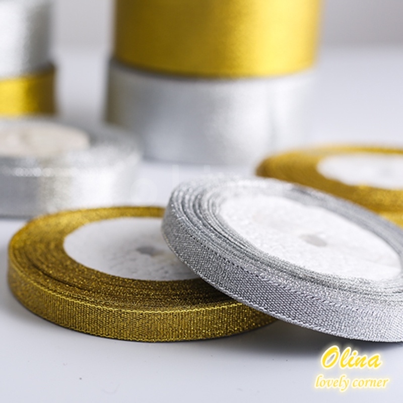 Cuộn Dây Ruy Băng 22Mút 6mm-50mm Màu Vàng Kim/Bạc Dùng Để Gói Quà