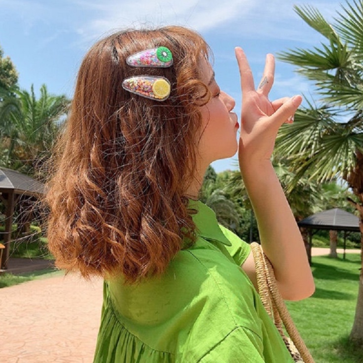 Kẹp tóc hoa quả -  Vỉ 5 phụ kiện kẹp tóc kim sa lấp lánh cho bé No.100147