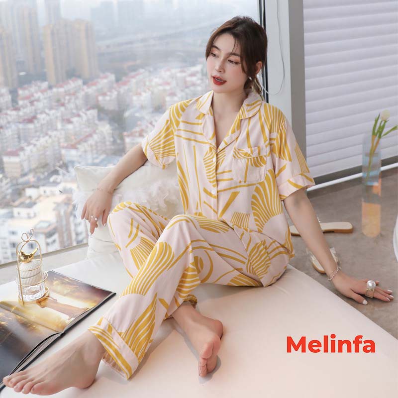 Bộ đồ ngủ Pijamas, bộ đồ mặc nhà nữ cộc tay, quần dài chất vải Cotton lụa tự nhiên thoáng mát nhiều màu mã  VABD0174