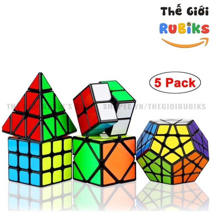 Combo 5 Khối Rubik Sticker Viền Đen Qiyi 2x2 3x3 Skewb Megaminx Pyraminx. Rubic 3x3 Hàng Đẹp Xoay Trơn