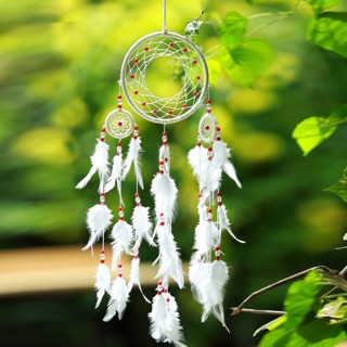 Dreamcatcher Trắng - Hạt Đỏ ( Vòng 13cm , chiều dài 50cm )