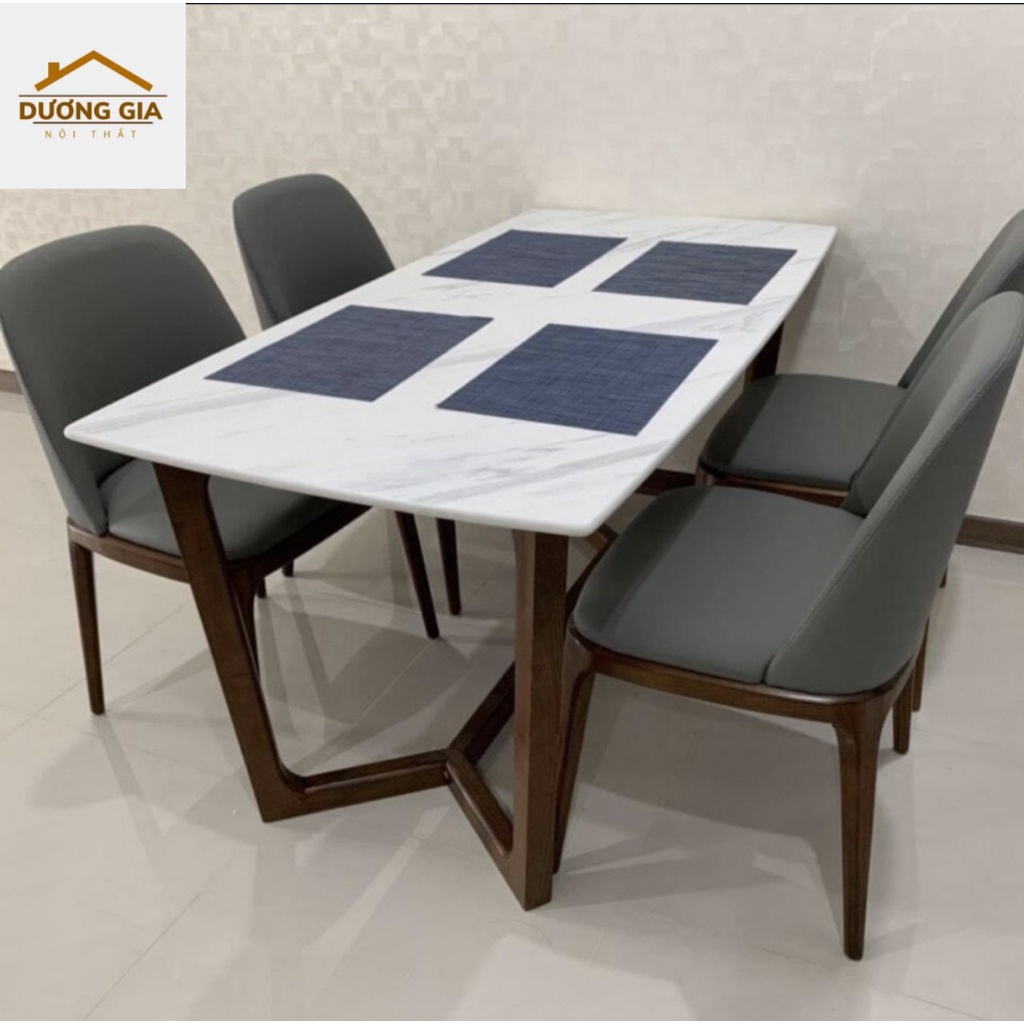 Bộ bàn ăn gia đình mặt đá sang trọng