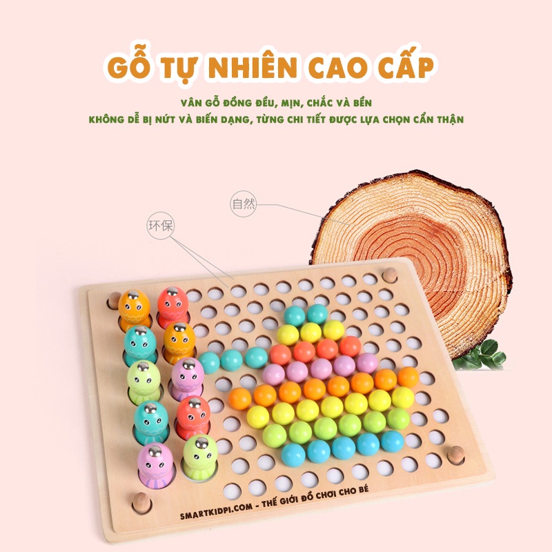 Bộ Gắp hạt Gỗ 3 trong 1, kèm Bát đẹp, Câu và Lật hình trí nhớ