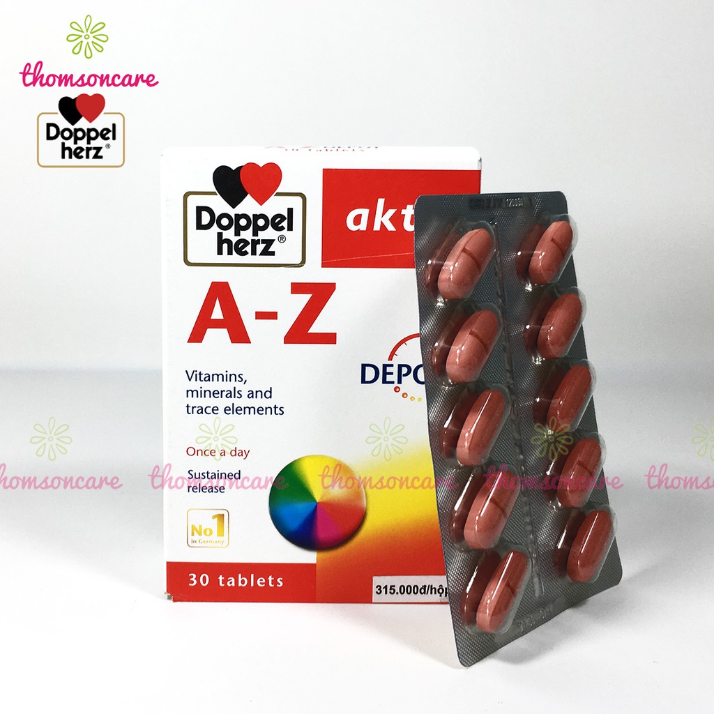 Bổ sung vitamin tổng hợp Aktiv A-Z Depot - nhập khẩu từ Doppelherz Đức, đầy đủ vtm A C D Canxi Magie kẽm | Thế Giới Skin Care