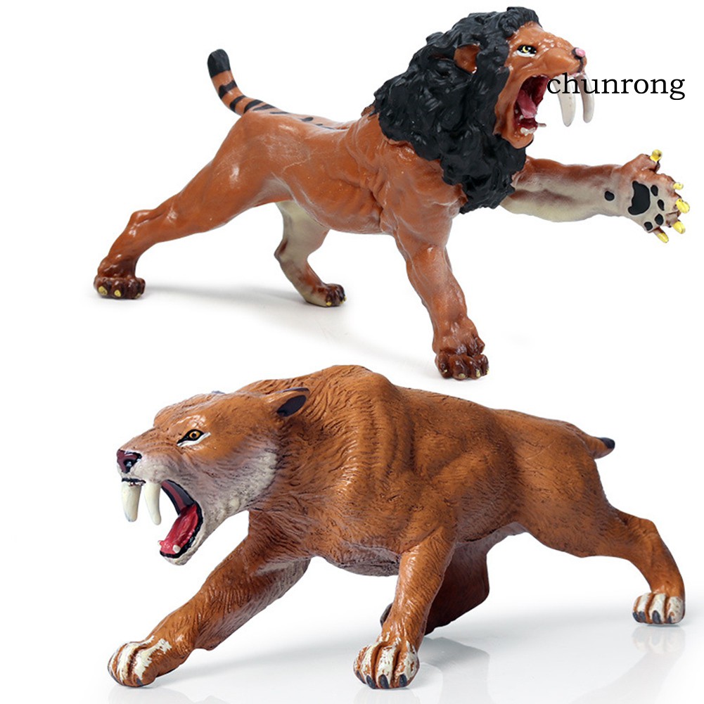 CR+Realistic Saber Lion Tiger Wild Animal PVC Solid Figurine Kids Educational Toy