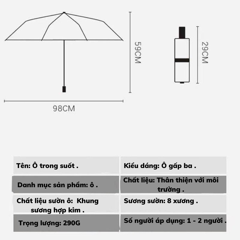 Dù Che Mưa Ô Che Mưa Trong Suốt Tự Động Đóng Mở Gấp Gọn Chống Thấm Moda.h