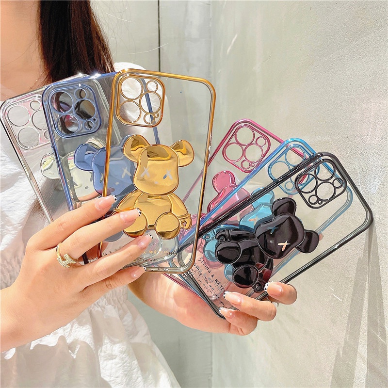 Ốp điện thoại TPU trong suốt hình gấu Kaws 3D dành cho iPhone 13 11 12ProMax Mini 12Pro 13Pro SE 2020 X XS Max XR 7 8+