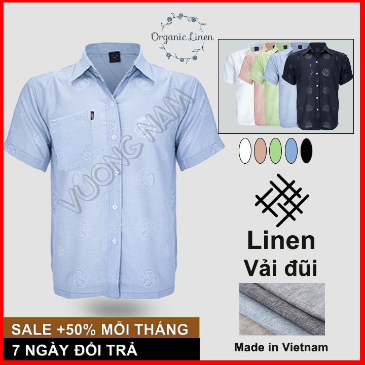 Áo sơ mi đũi nam trung niên cao cấp ngắn tay form rộng họa tiết đẹp VN18F