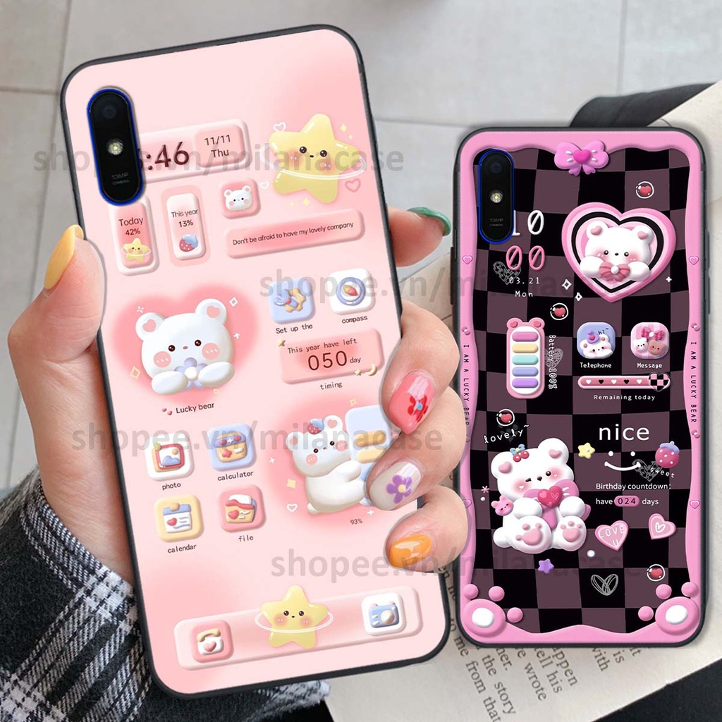 Ốp Xiaomi Redmi 7A / 8A / 9A hình đồng hồ icon gấu mèo cute cực dễ thương ngộ nghĩnh
