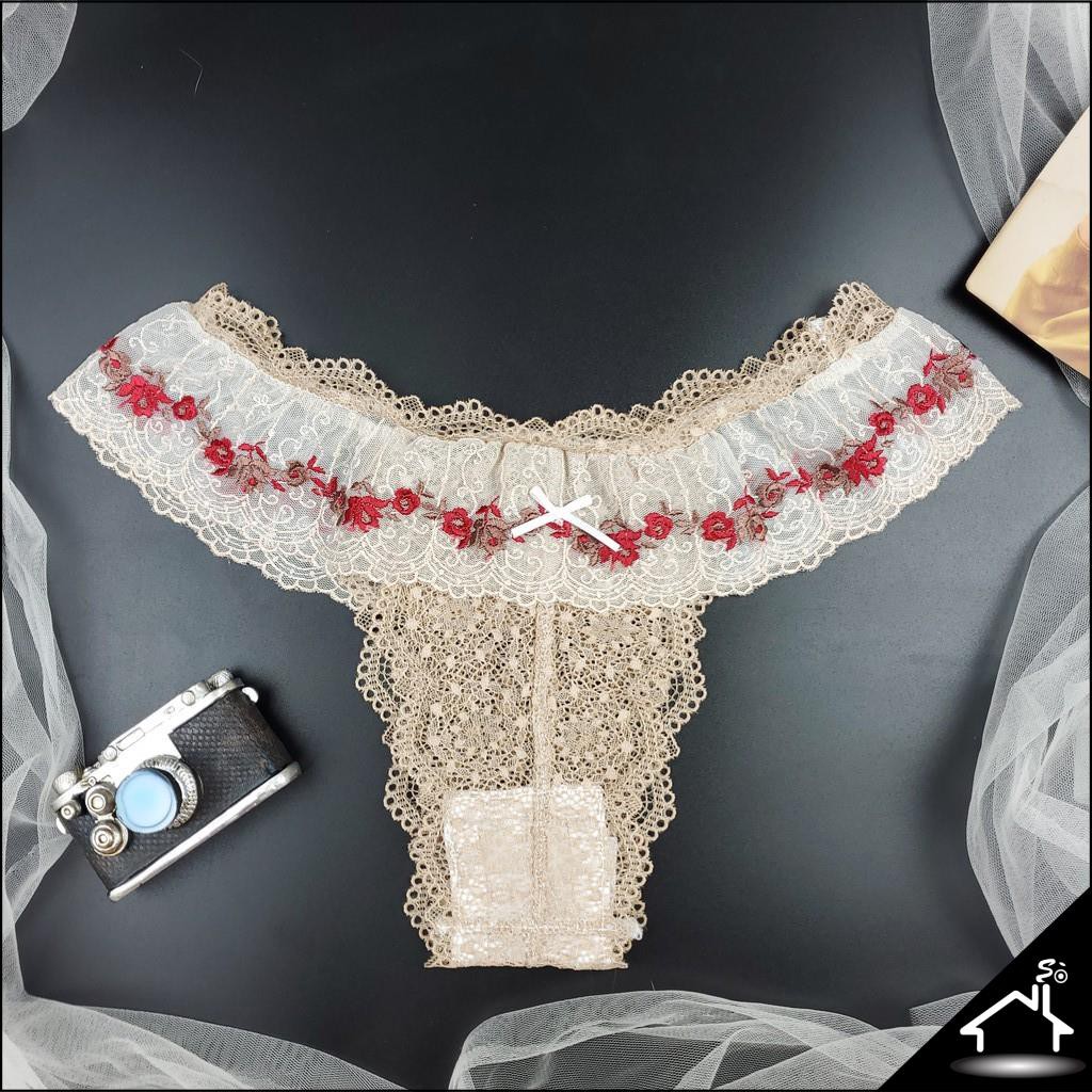 Bộ đồ lót sexy by Nhà Sò ren trắng viền hoa đỏ quần công chúa NS030 | BigBuy360 - bigbuy360.vn