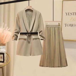 Sét áo vest chân váy xếp ly