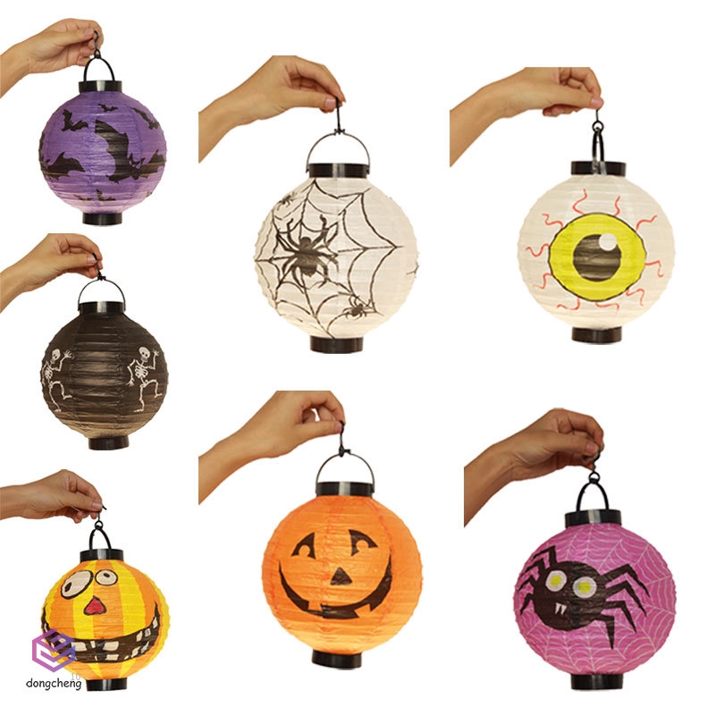 Đèn Lồng Led Bằng Giấy Hình Bí Ngô, Con Dơi, Nhện Dùng Trang Trí Tiệc Halloween
