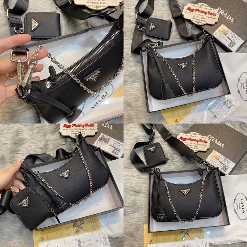 Sét P A R A D A kèm ví nhỏ da xước size 23cm Full box