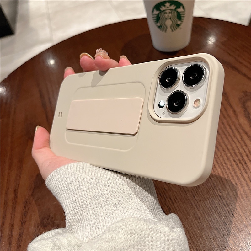 Ốp Điện Thoại Silicon Mềm Bo Viền Màu Trơn Có Giá Đỡ Cho iPhone 11 12 13 pro max XR X XS