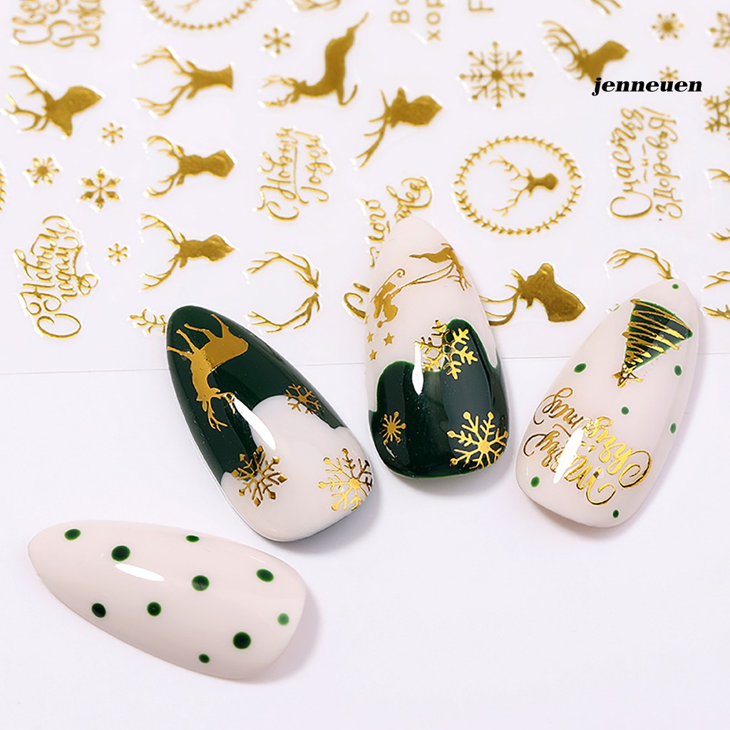[Hàng mới về] Miếng Dán Họa Tiết Giáng Sinh Mạ Vàng Trang Trí Móng Tay