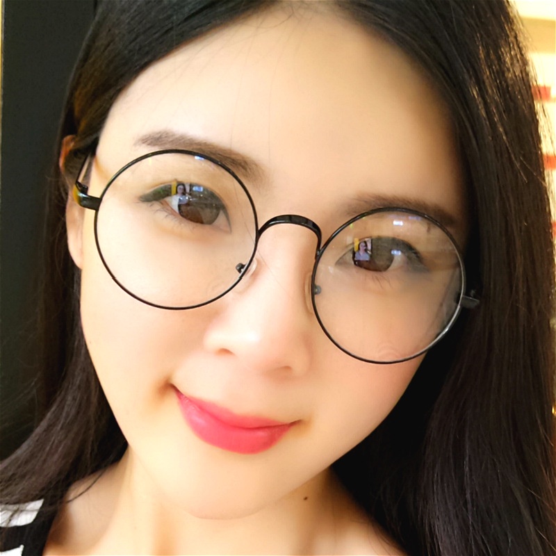 【100°-400° Kính cận gọng tròn lớn kim loại chống bức xạ phong cách Retro