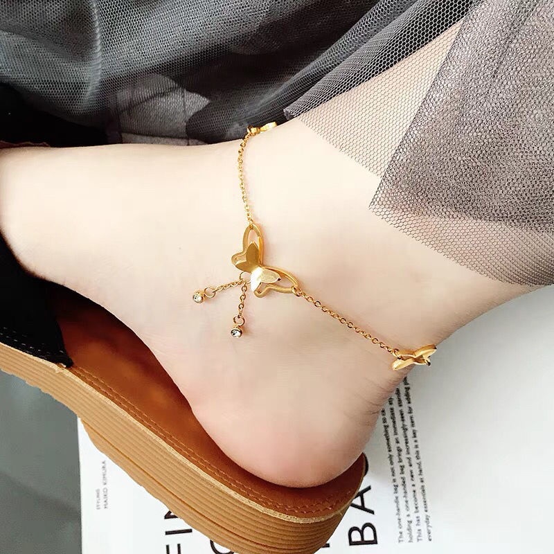 Lắc Chân Mạ Vàng 18K Mặt Hình Bướm Thời Trang Cho Nữ