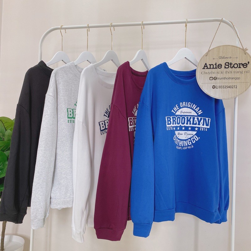 Áo Nỉ Ngoại In Chữ BROOKLYN 🦋 Áo Thun Dài Tay Nữ Dáng Rộng ulzzang 5 Màu 🦋